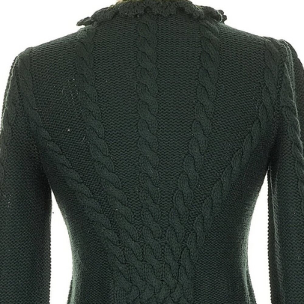 🌿 Carlisle Forest Green Merino Wool Fairycore Cardigan | Knit Flower Appliqué S - Picture 7 of 13